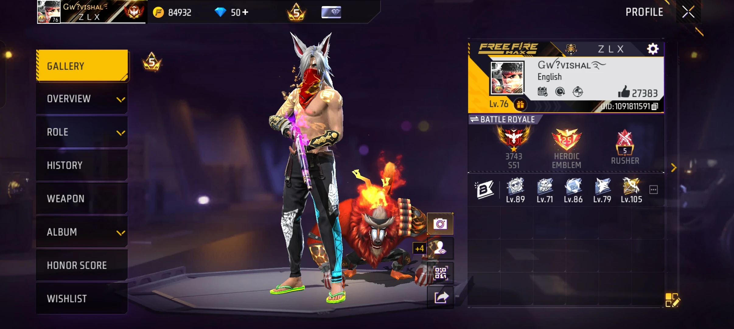 Free Fire account level 77