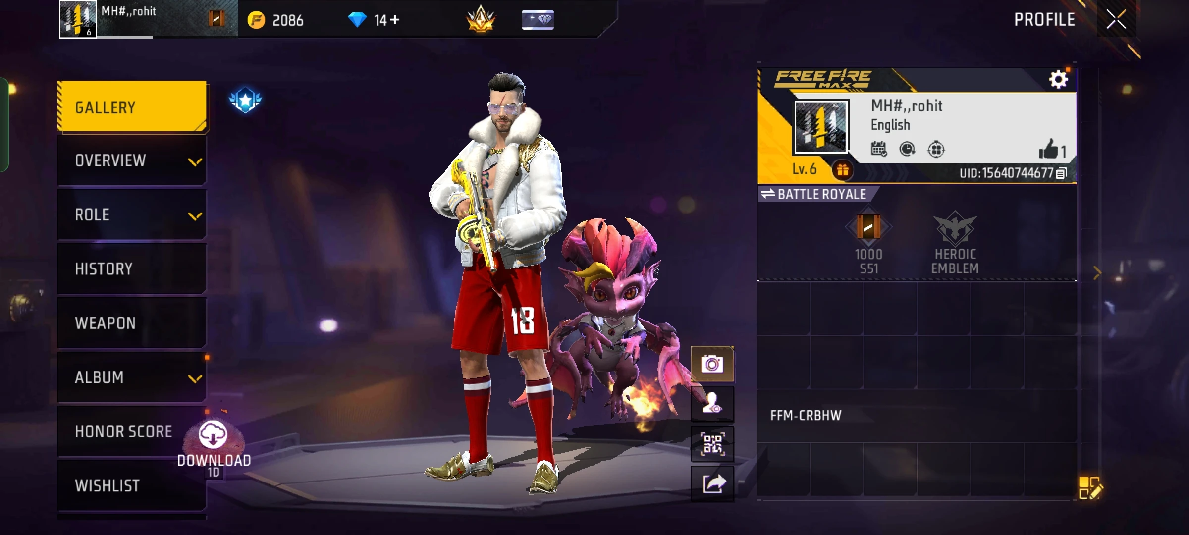 Free Fire account level 6