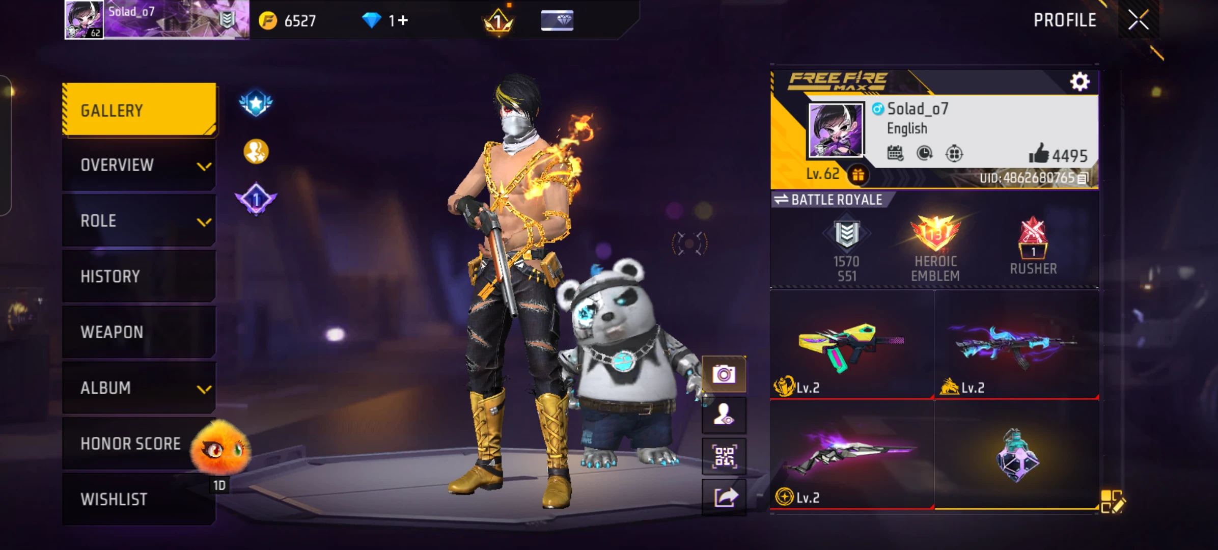 Free Fire account level 62